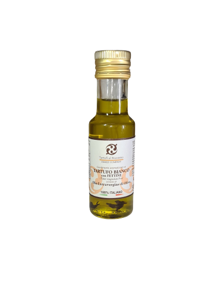Condimento aromatizzato al TARTUFO BIANCO con FETTINE  a base di Olio "Extra vergine d'Oliva"