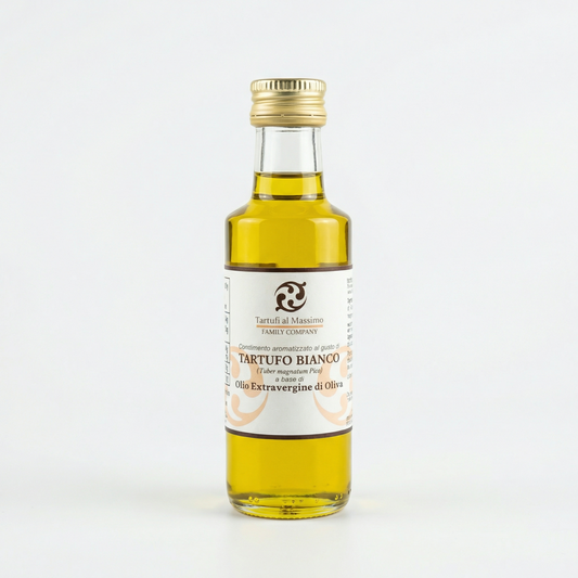 Condimento aromatizzato al TARTUFO BIANCO con FETTINE  a base di Olio "Extra vergine d'Oliva"